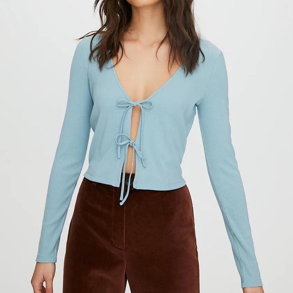 Aritzia Wilfred Light Blue Tie-front Cardigan